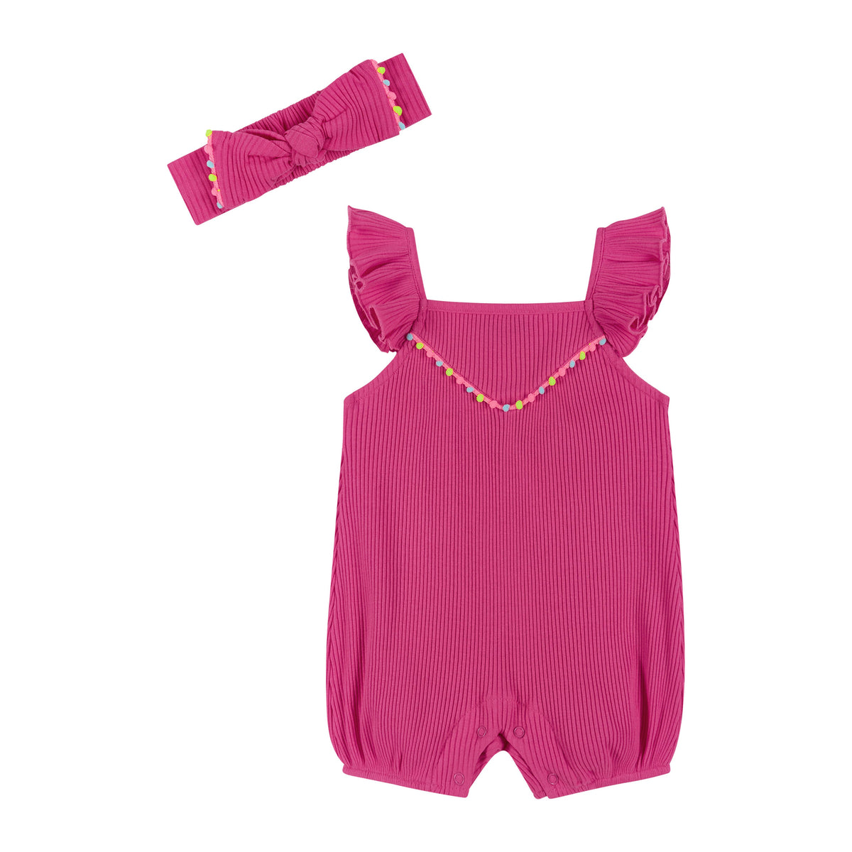 Andy & Evan Girls Baby Fuchsia Rib Knit Romper