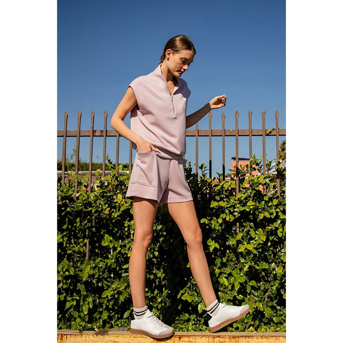 Rae Mode Modal Scuba Luxe V-Neck Sleeveless Top and Shorts Set: Paradise Blue
