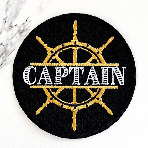 Black and Gold Captain Wheel Trucker Hat Patch