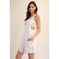 Rae Mode Cotton Twill Roll-Up Overall Short Romper: Dusty Sage