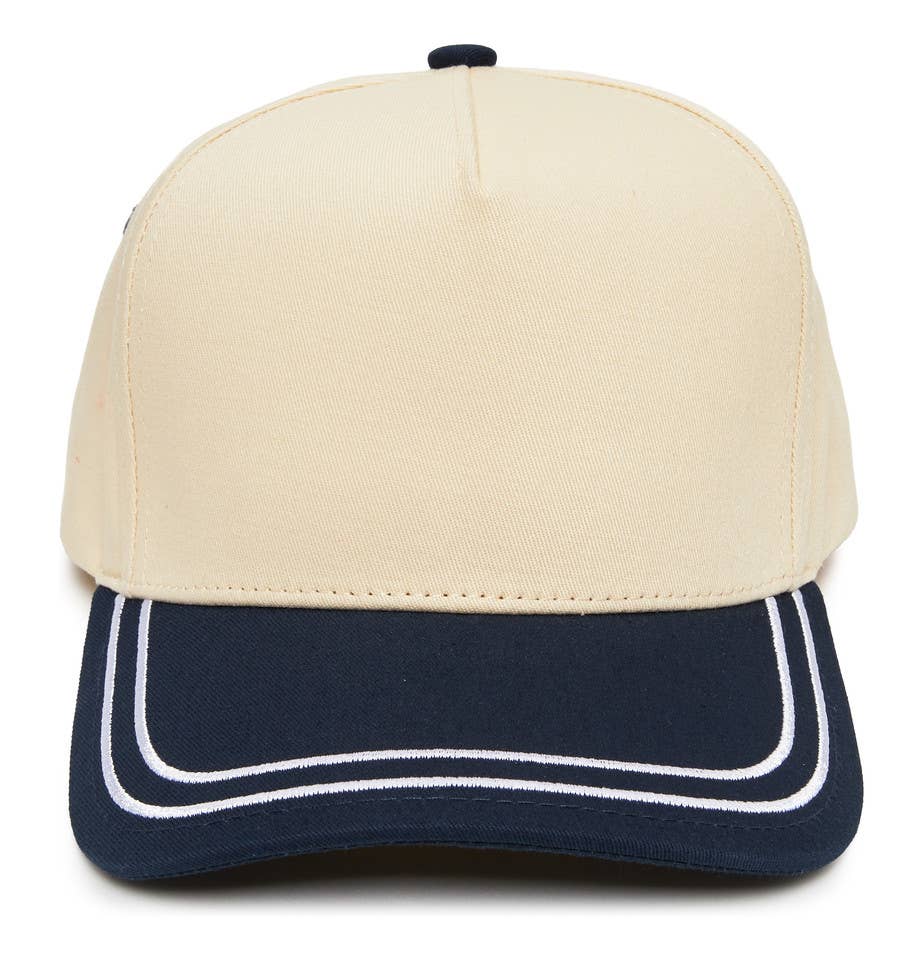 Funky Junque - Embroidered Brim Two Tone Trucker Hat - Navy/Beige