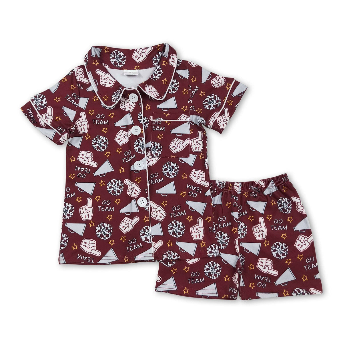 Yawoo Garments - Short sleeves maroon kids girls go team cheer pajamas: 5-6T