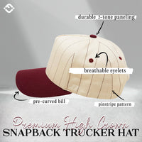 Funky Junque - Two Tone Vintage Snapback Hat - Pinstripe - Burgundy/Beige