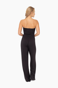 Mono B Strapless Flared Lounge Jumpsuit - Black