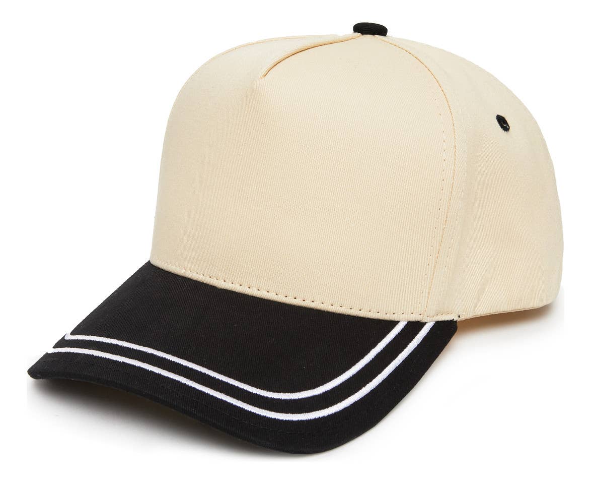 Funky Junque - Embroidered Brim Two Tone Trucker Hat - Black/Beige