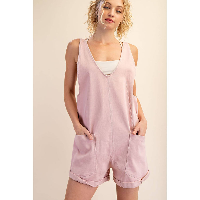 Rae Mode Cotton Twill Roll-Up Overall Short Romper: Dusty Sage