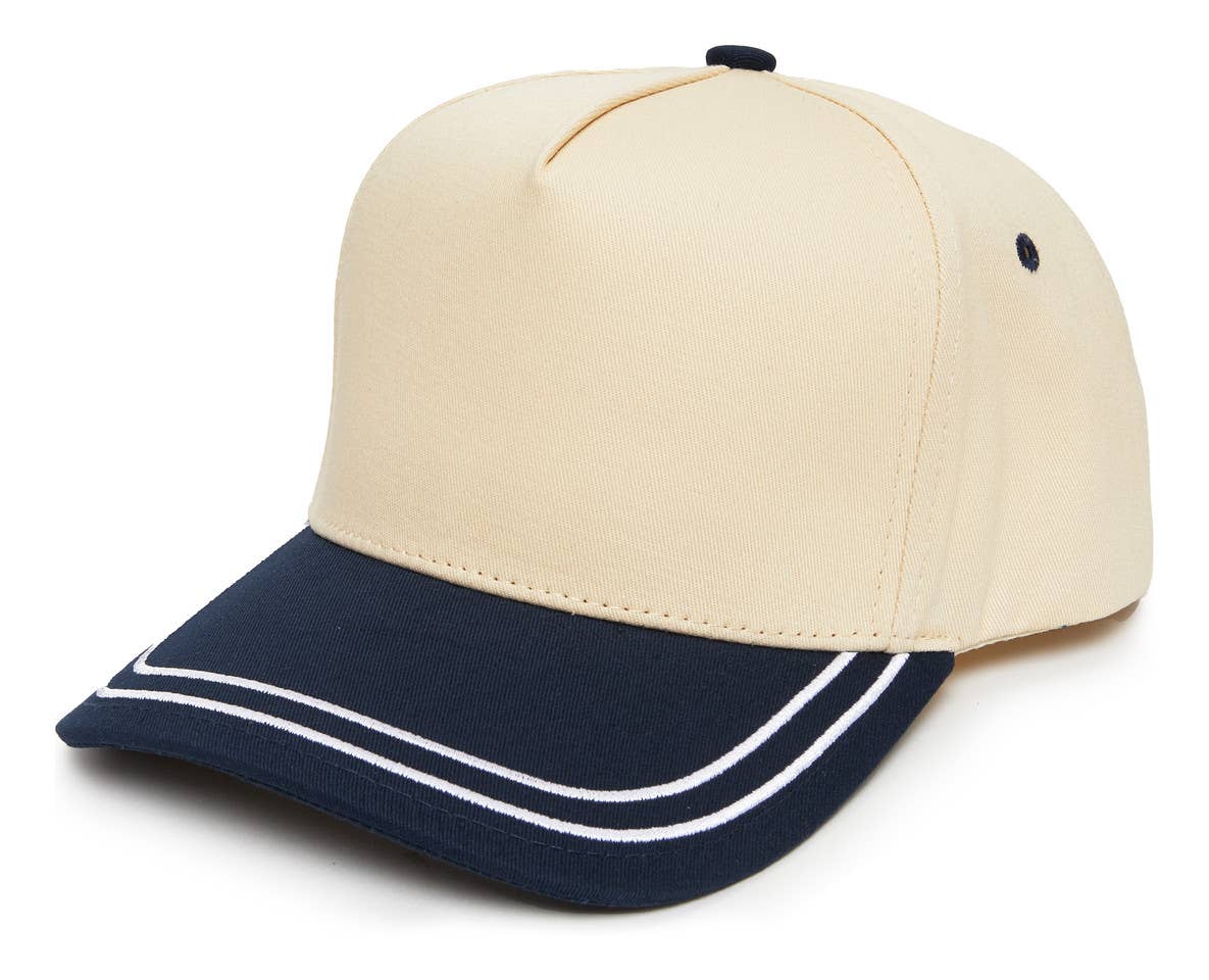 Funky Junque - Embroidered Brim Two Tone Trucker Hat - Navy/Beige