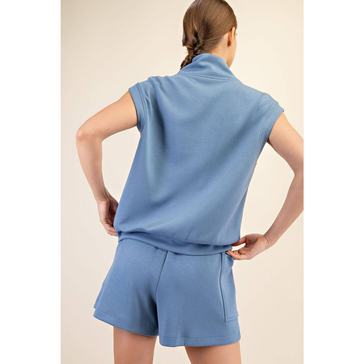 Rae Mode Modal Scuba Luxe V-Neck Sleeveless Top and Shorts Set: Paradise Blue