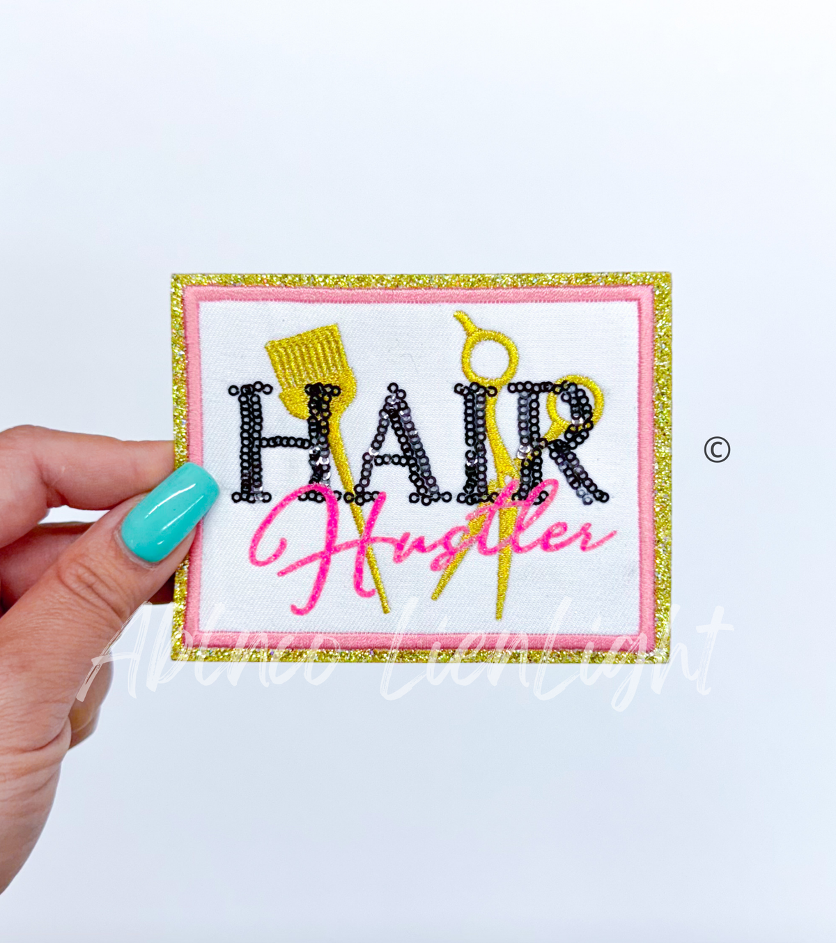 ABLNco - Pink Hair Hustler Stylist Glitter Embroidery Patch