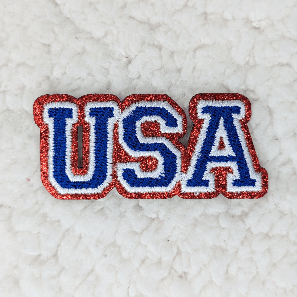 Trendy Transfers - SMALL USA Embroidered Glitter HAT/POCKET Patch