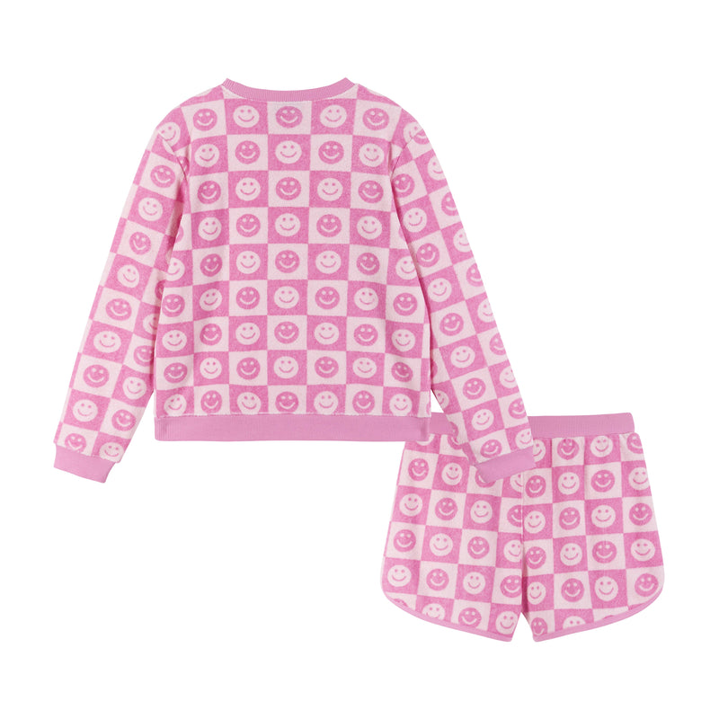 Andy & Evan Girls Tween Pink Smiley Terry Sweatshirt & Shorts Set