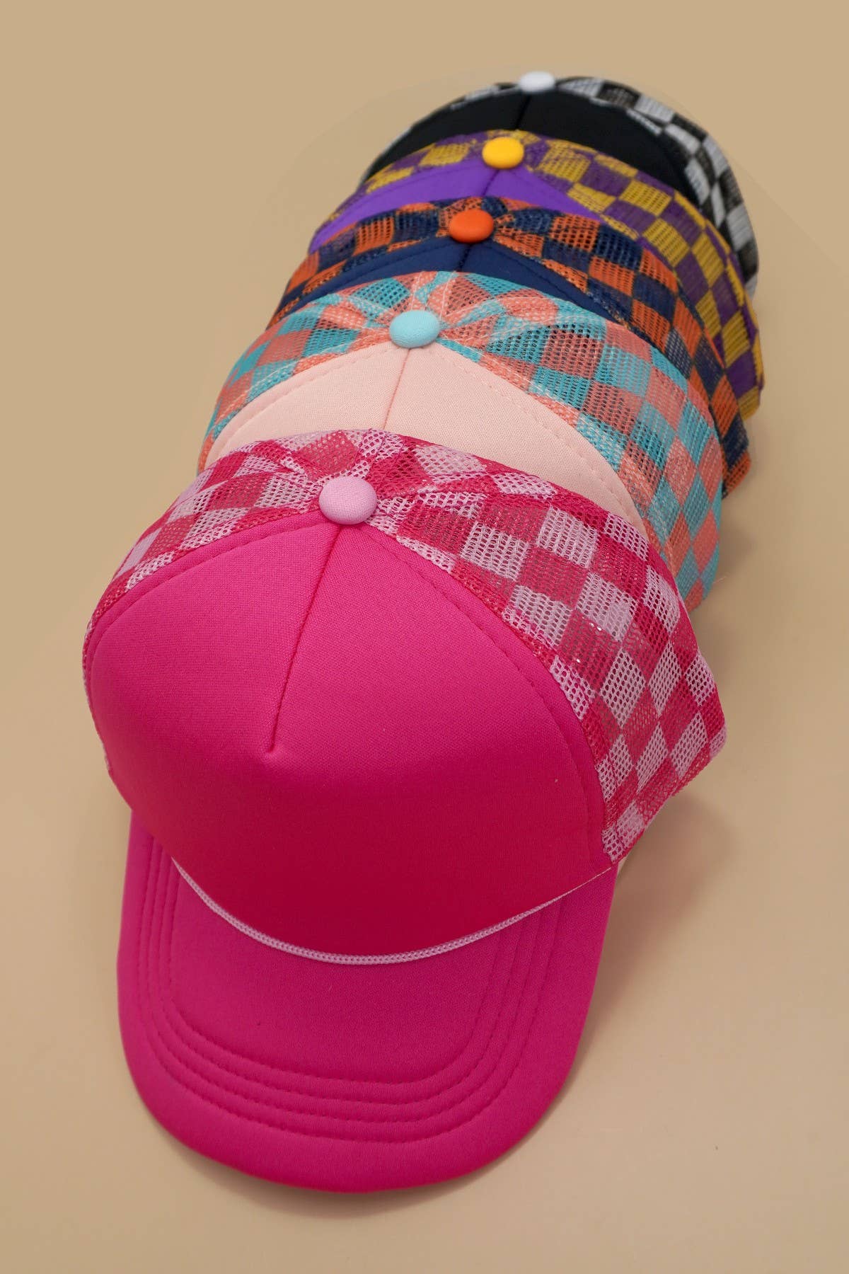 Classic Foam Front Trucker Hat - Fuschia/Pink-Checkered Mesh