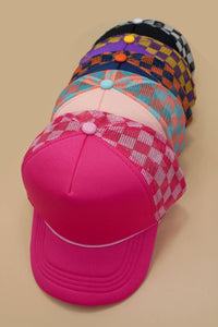 Classic Foam Front Trucker Hat - Fuschia/Pink-Checkered Mesh