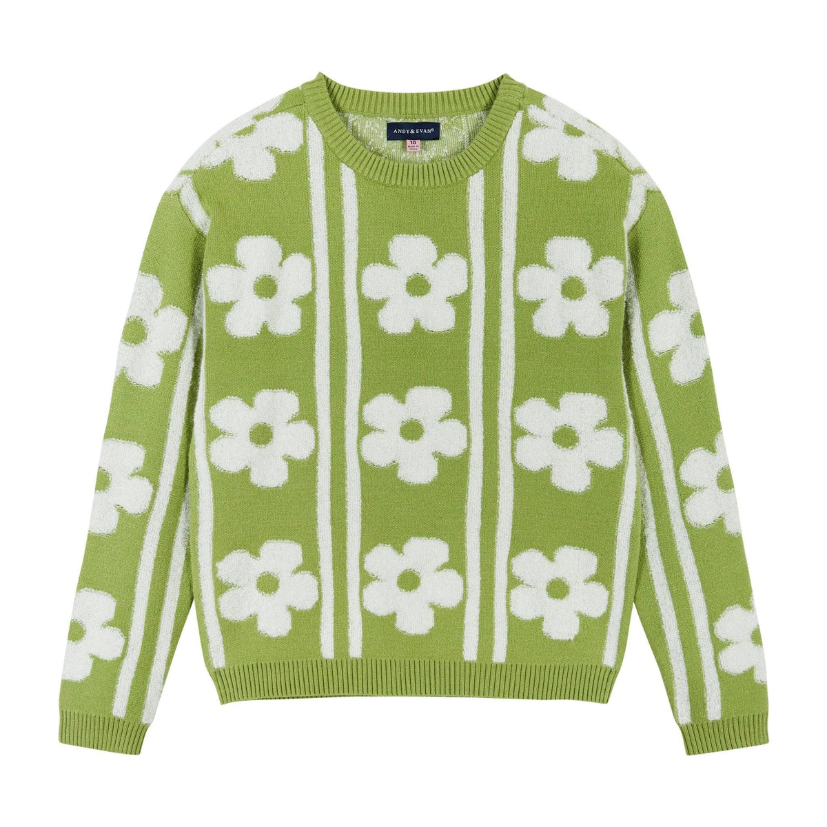 Andy & Evan Girls Tween Flower Sherpa Sweater | Green