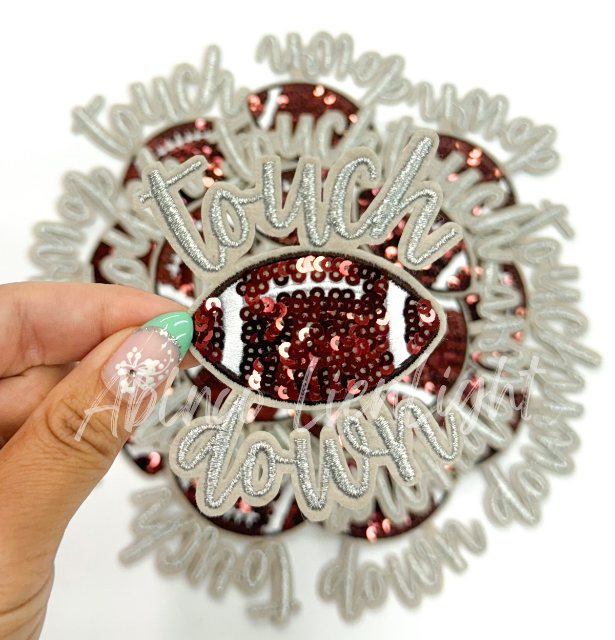 ABLNco - Silver touchdown football sequins embroidery patch iron on