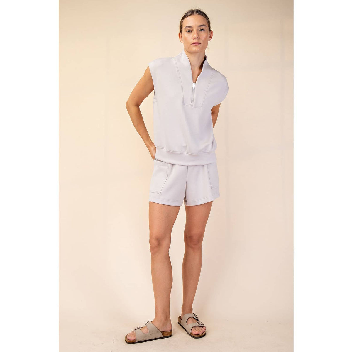 Rae Mode Modal Scuba Luxe V-Neck Sleeveless Top and Shorts Set: Paradise Blue