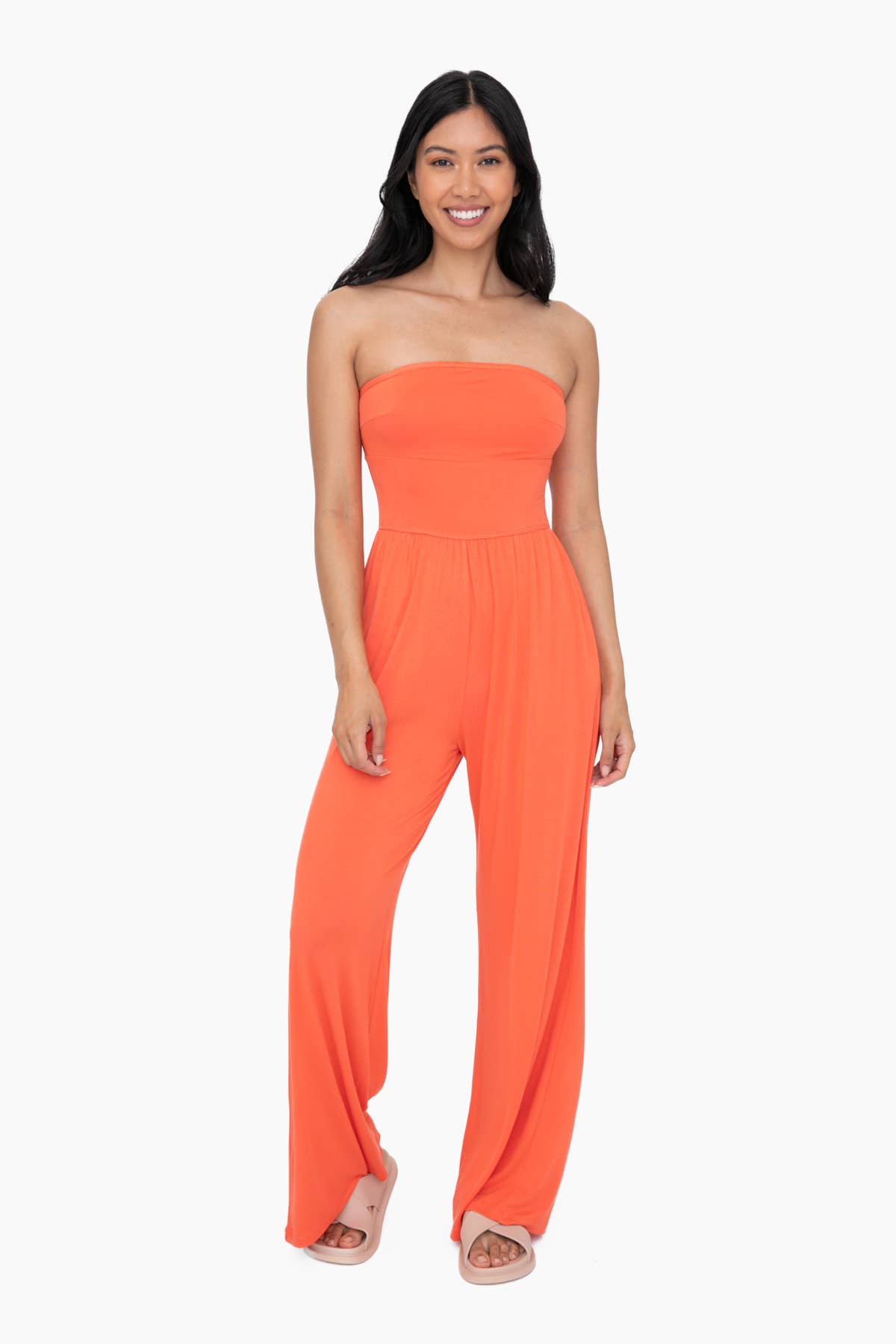 Mono B Strapless Flared Lounge Jumpsuit - Black