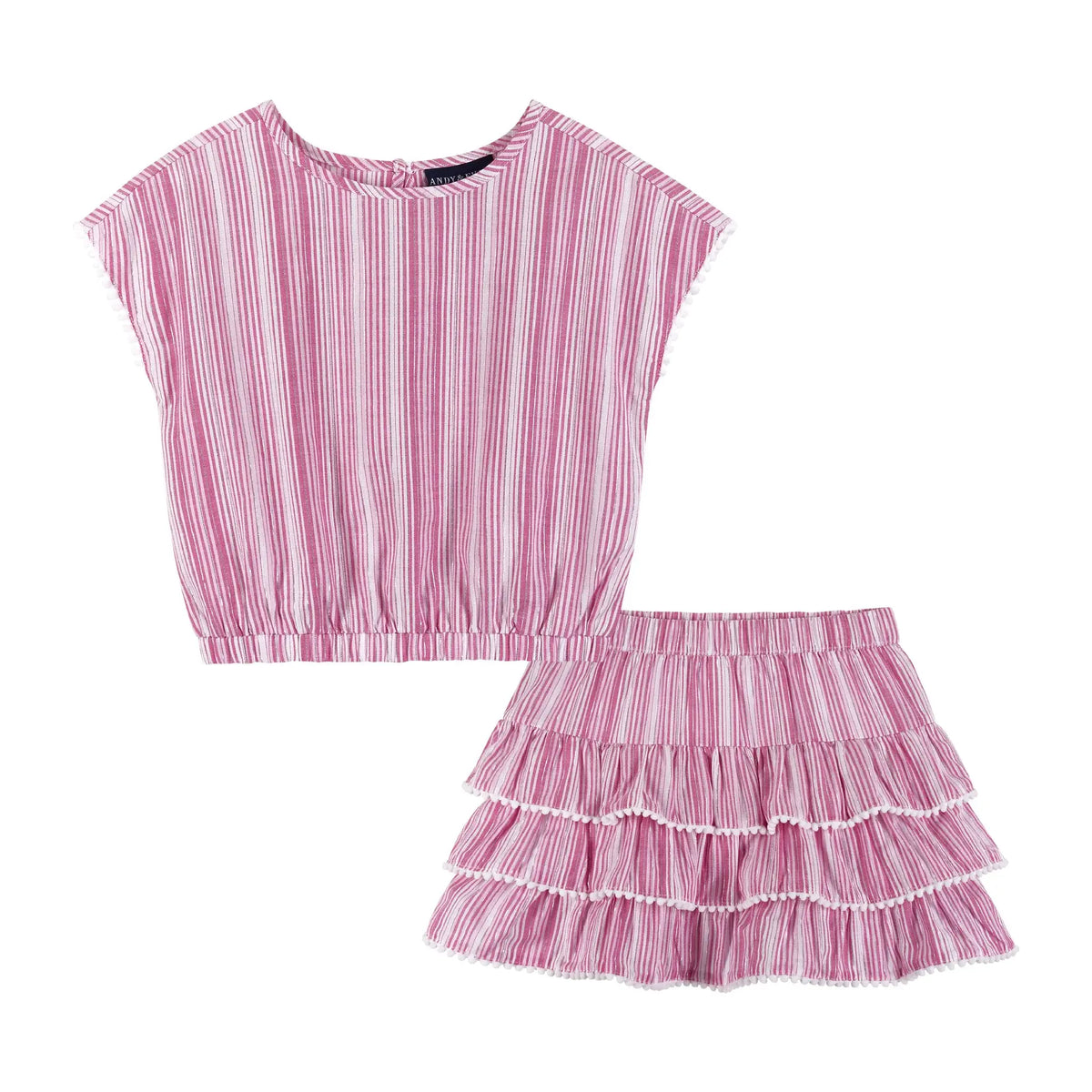 Andy & Evan Girls Toddler Pink Stripe Top & Tiered Ruffle Skirt Set