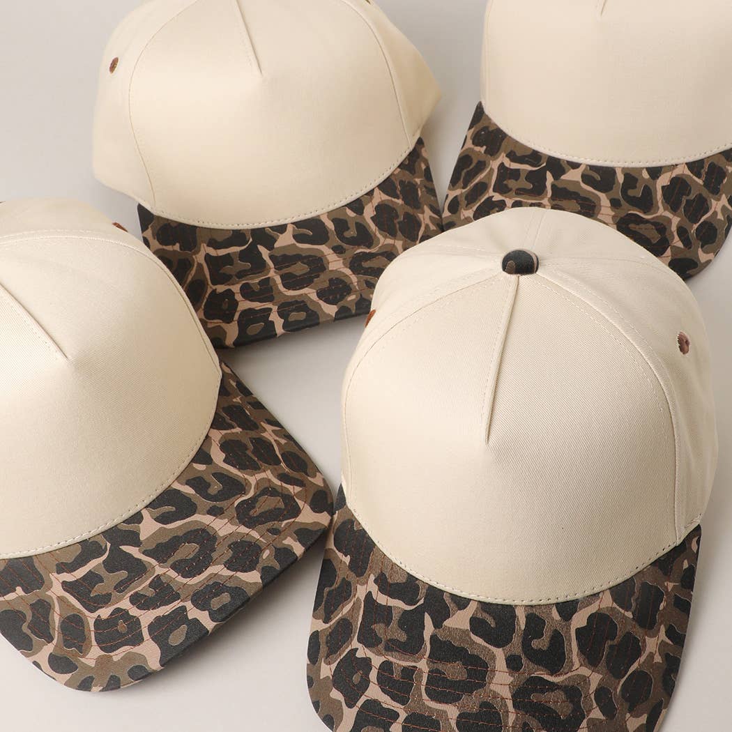 Fashion City - Two Tone Leopard Printed Canvas Trucker Hat: LEOPARD / One Size