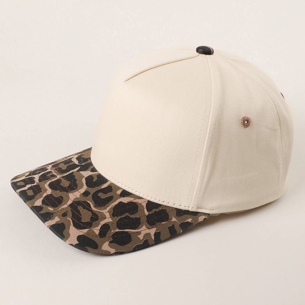 Fashion City - Two Tone Leopard Printed Canvas Trucker Hat: LEOPARD / One Size