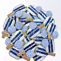 Blue Pickleball Sequins Glitter Iron On Patch