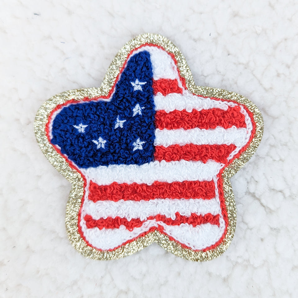 Trendy Transfers - American Flag STAR Chenille & Glitter HAT/POCKET Patch