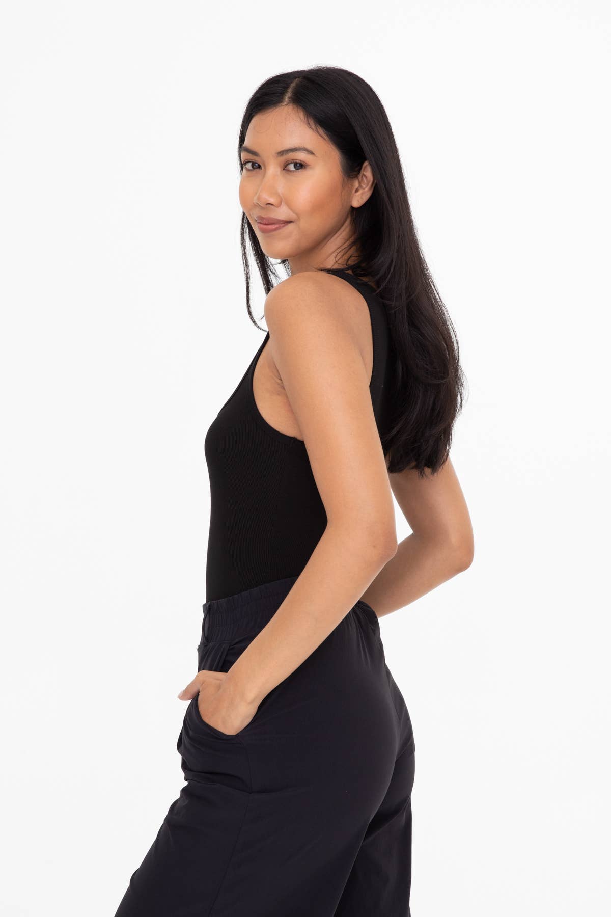 Mono B Square Neck Ribbed Bodysuit - BLACK