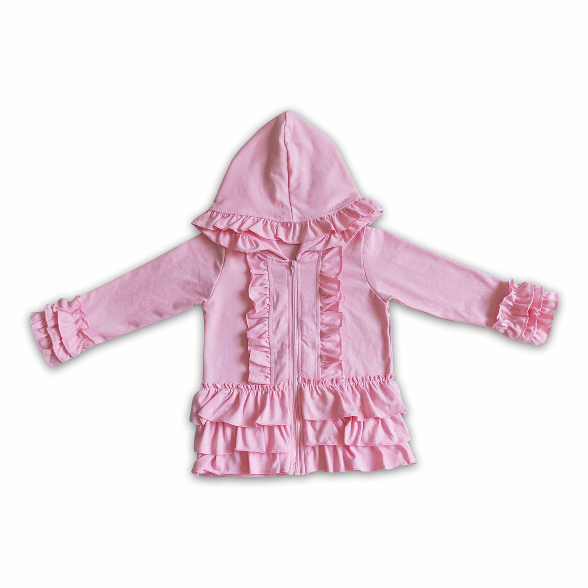 Yawoo Garments - Solid colorful zipper girls ruffle hoodie jackets: Maroon / 6-7T