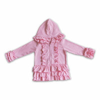 Yawoo Garments - Solid colorful zipper girls ruffle hoodie jackets: Maroon / 6-7T