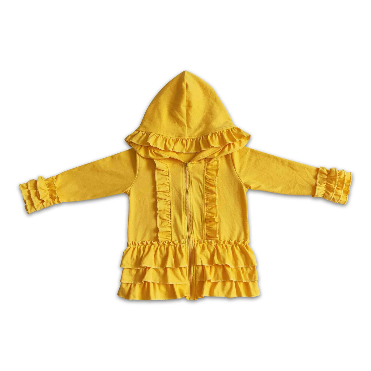 Yawoo Garments - Solid colorful zipper girls ruffle hoodie jackets: Maroon / 6-7T