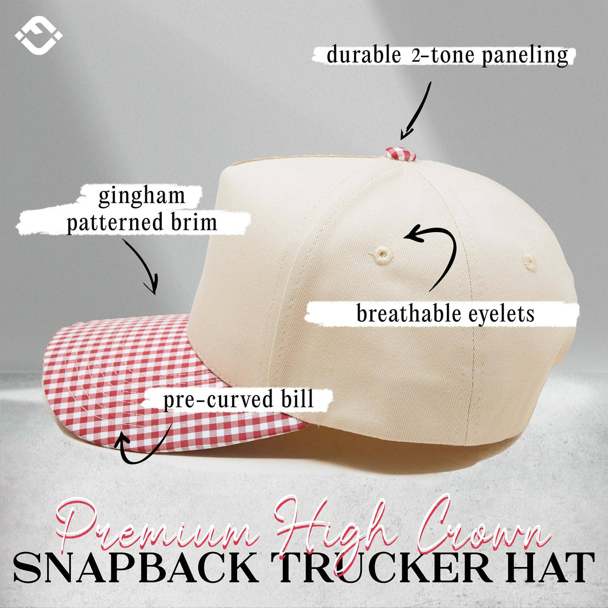 Funky Junque - 2 Tone Vintage Snapback Hat-Gingham Print-Red & White/Beige