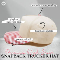 Funky Junque - 2 Tone Vintage Snapback Hat-Gingham Print-Red & White/Beige