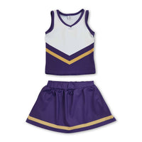 Yawoo Garments - Sleeveless white maroon top skirt girls team cheer active set: Red white / 6-7T