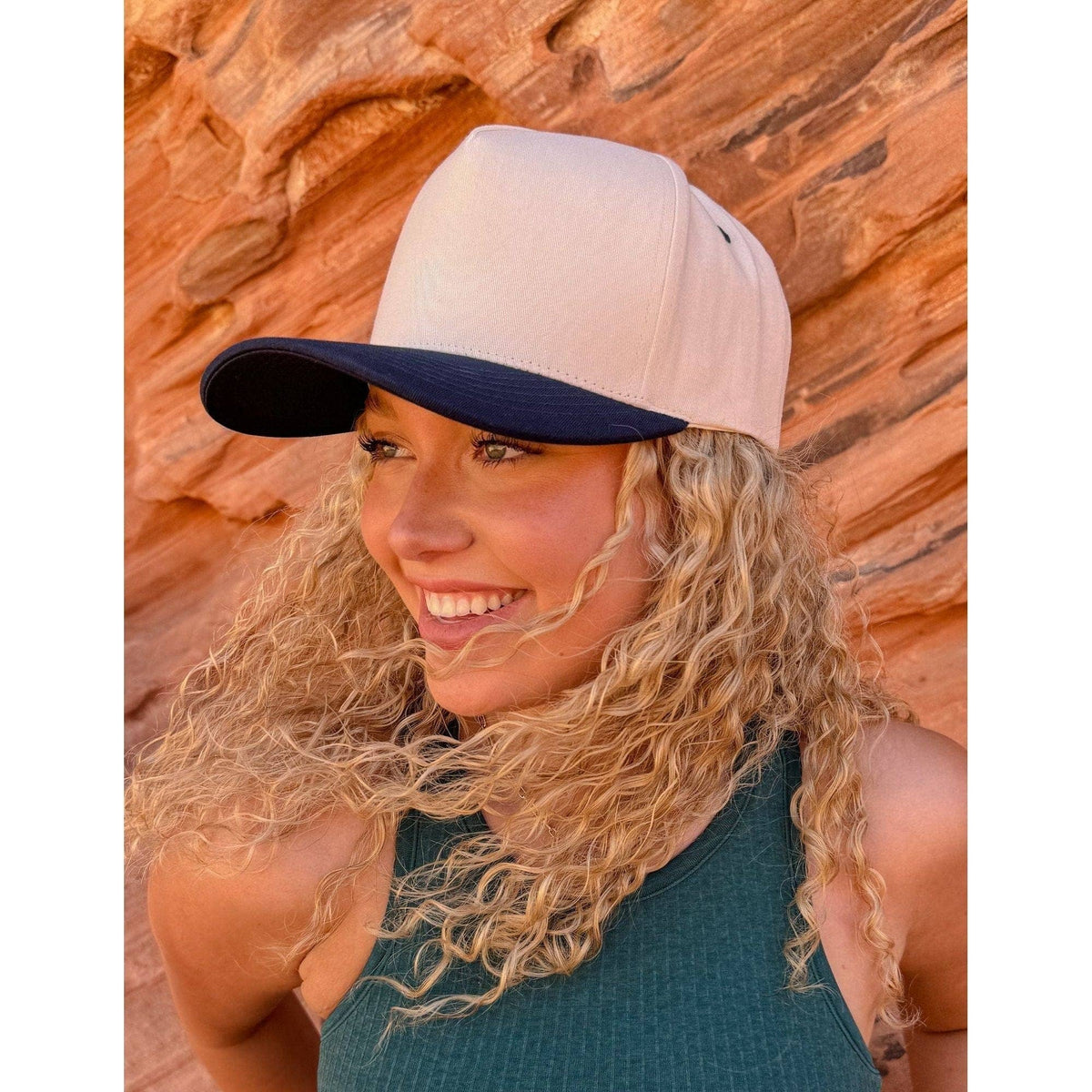 Two Tone Canvas Trucker Hat: Light Pink & Beige