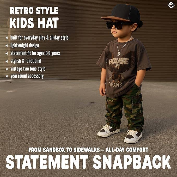Funky Junque - Flat Brim Trucker Hat - Black/Faux Leather Brim: Kids (2-9 Years)