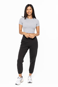 Mono B Essential Micro-Ribbed Cropped Athleisure Tee - DEEP TAUPE