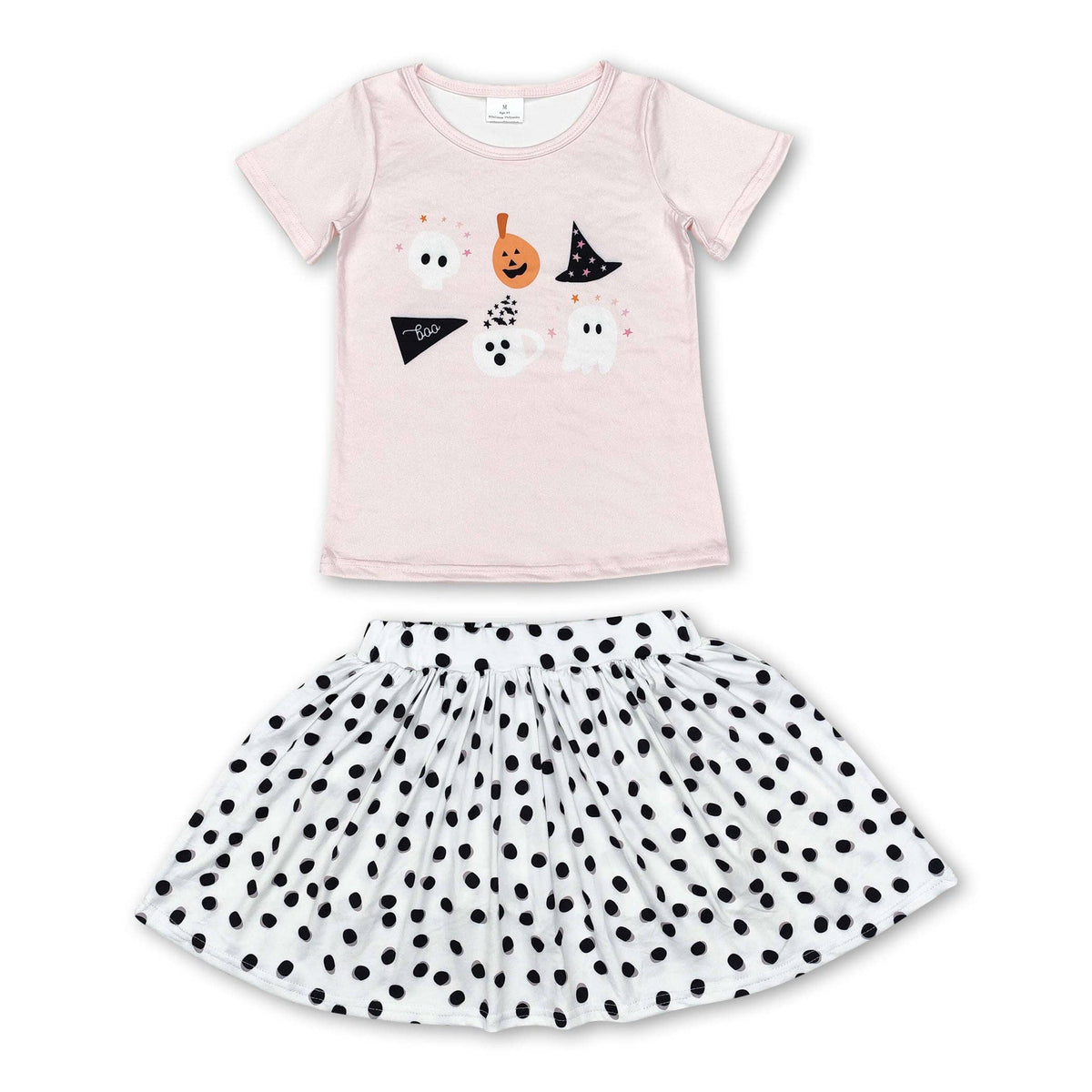 Yawoo Garments - Pink ghost pumpkin boo shirt skirt girls Halloween clothes: 5-6T