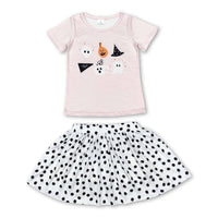 Yawoo Garments - Pink ghost pumpkin boo shirt skirt girls Halloween clothes: 5-6T