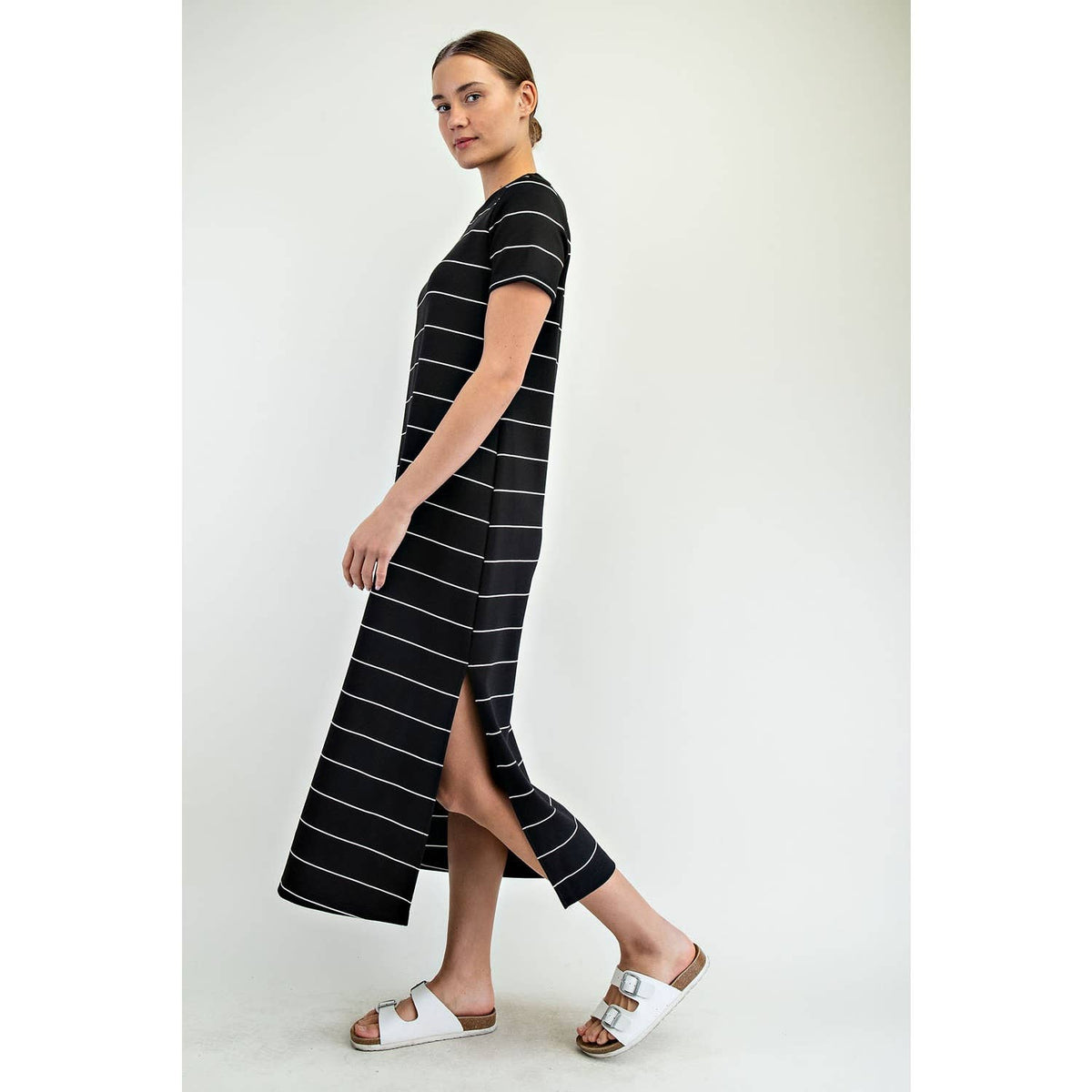 Rae Mode Modal Scuba Stripe Maxi Dress: Cream/Black