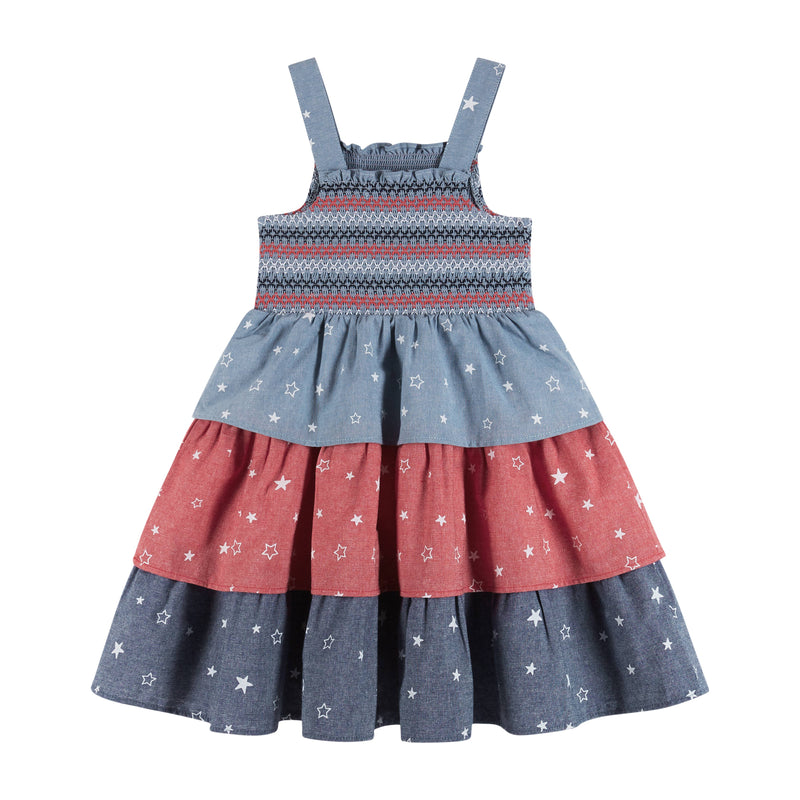 Andy & Evan Girls Toddler Americana Chambray 3-Tier Dress