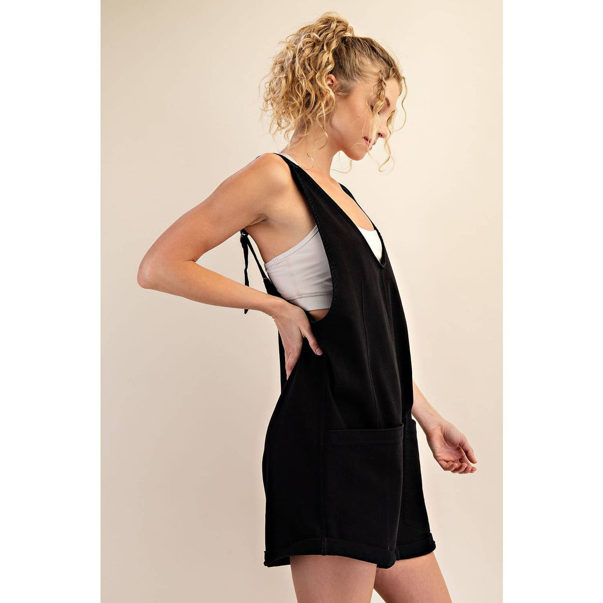 Rae Mode Cotton Twill Roll-Up Overall Short Romper: Dusty Sage