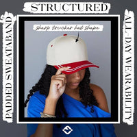 Funky Junque - Embroidered Brim Two Tone Trucker Hat - Red/Beige