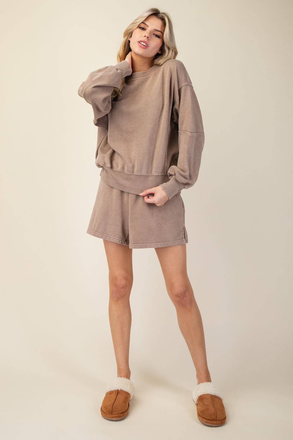 Rae Mode Mineral Washed French Terry Short Set: Mocha