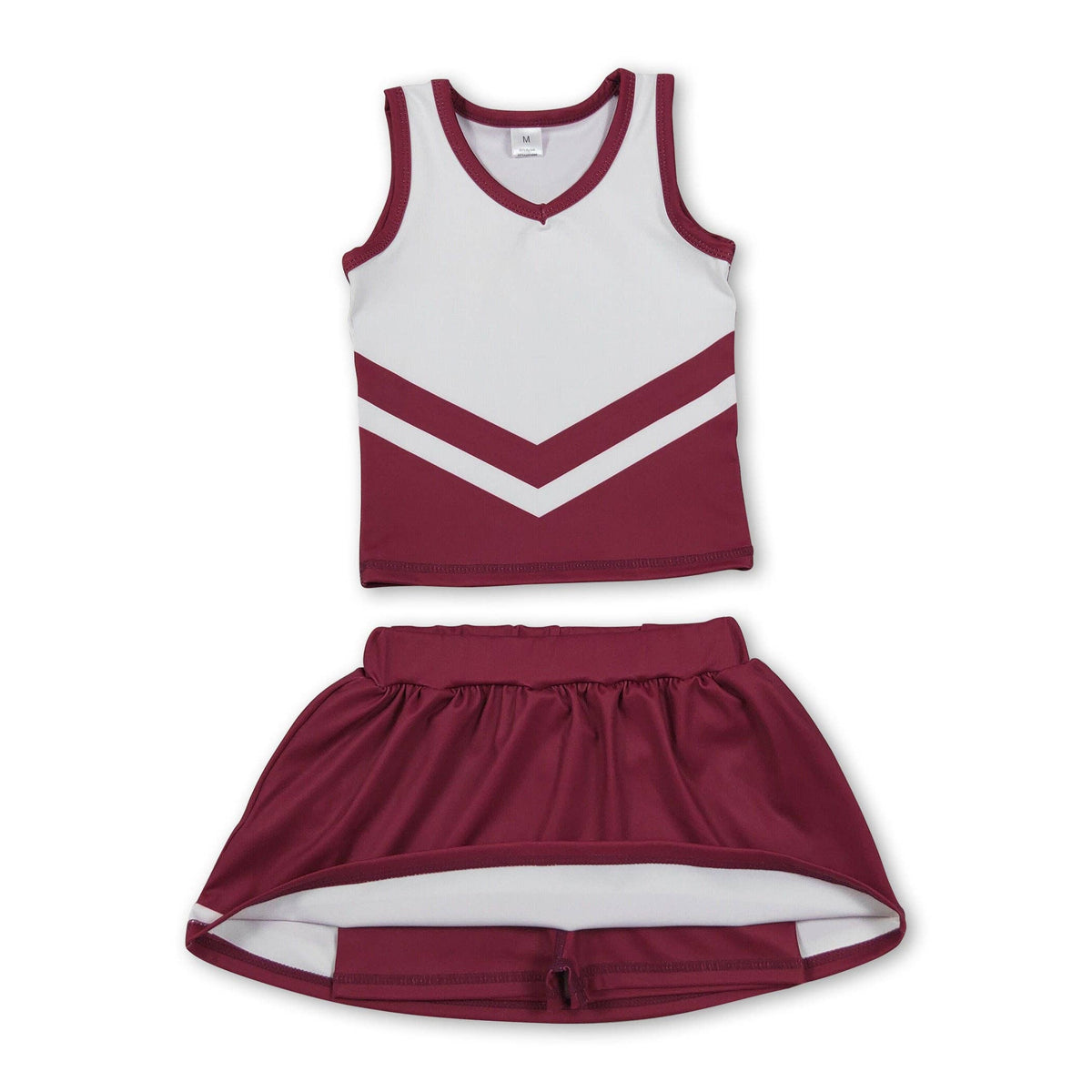 Yawoo Garments - Sleeveless white maroon top skirt girls team cheer active set: Maroon / 5-6T