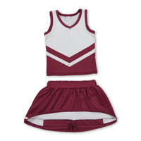 Yawoo Garments - Sleeveless white maroon top skirt girls team cheer active set: Maroon / 10-12T