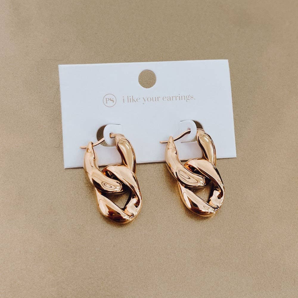 Pretty Simple Urban Edge Gold Chain Link Earrings - WATERPROOF