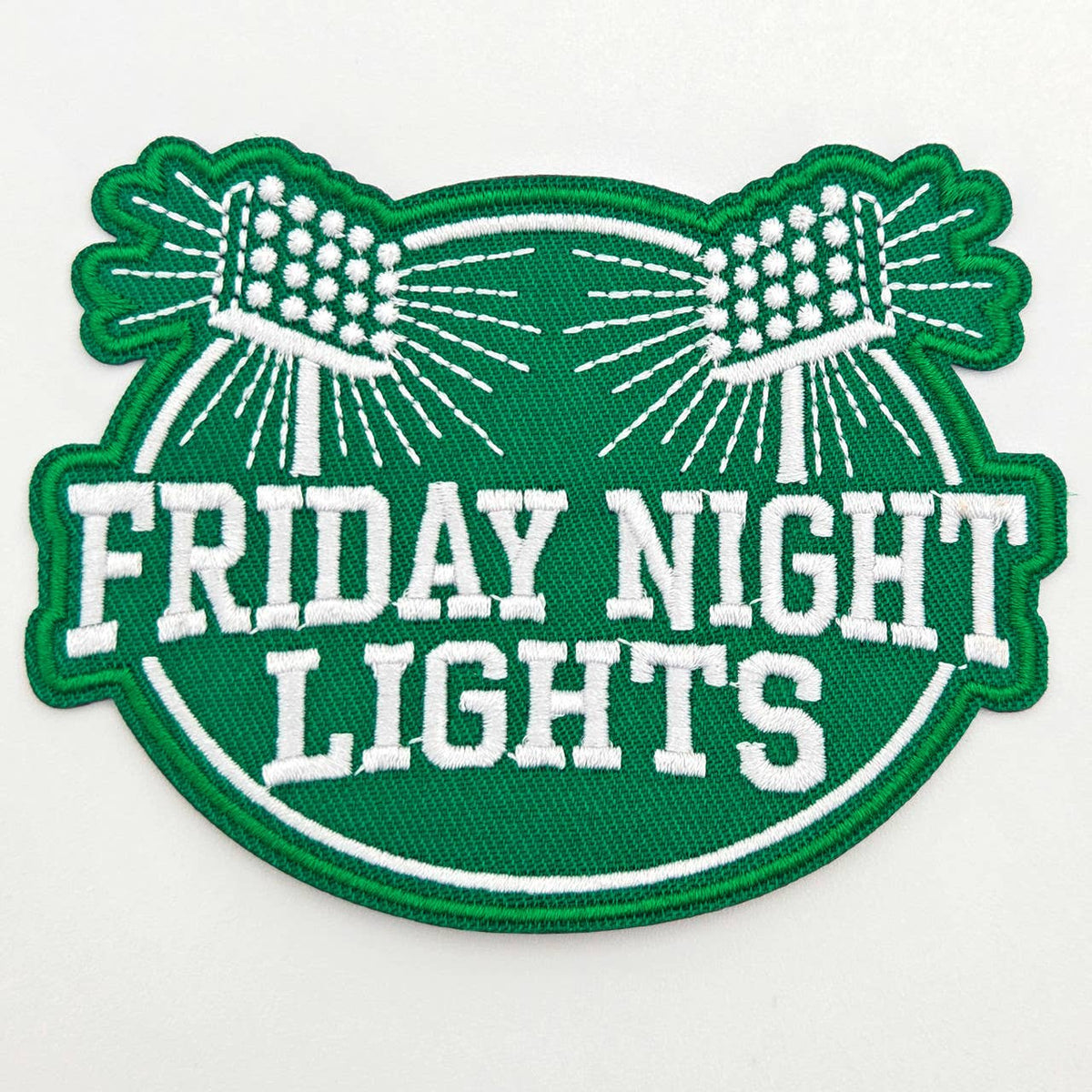 Trendy Transfers - Friday Night Lights Embroidered Hat Patch – Green & White – 4" x 3"