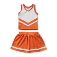 Yawoo Garments - Sleeveless white maroon top skirt girls team cheer active set: Red white / 6-7T