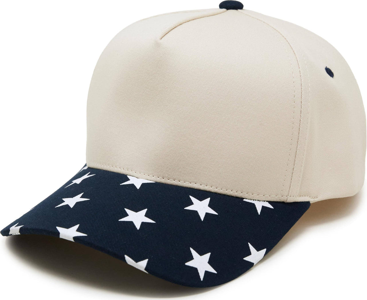 Funky Junque - Two Tone Vintage Snapback Hat - Star Print - Navy/Beige