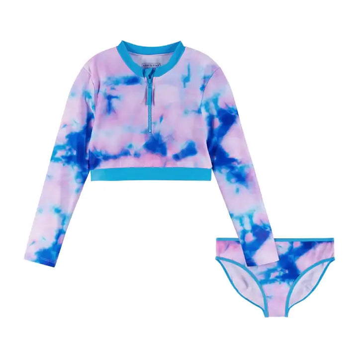 Andy & Evan Girls Tween Rashguard Swim Set: Tie Dye